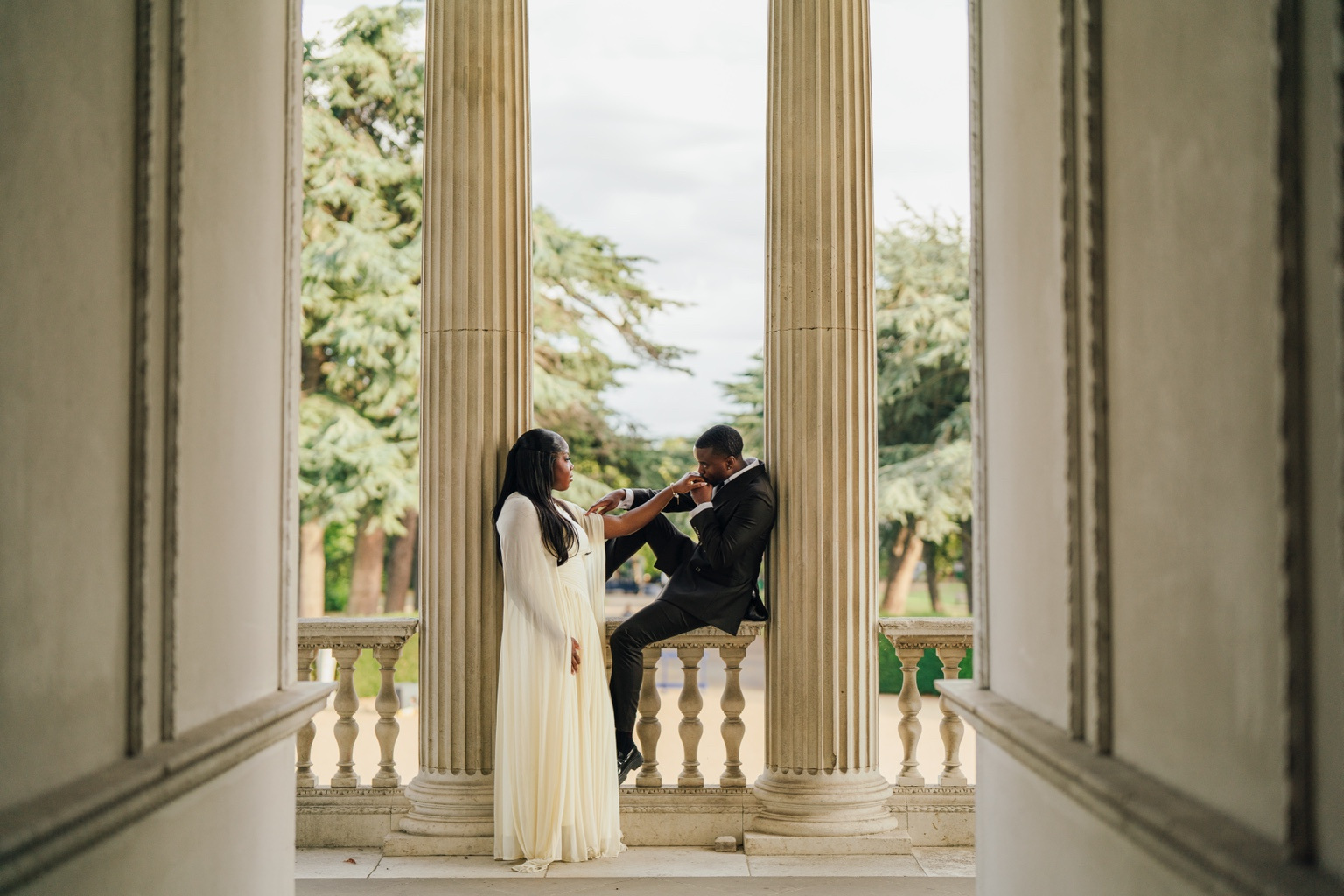 A playful moment at the colonnade